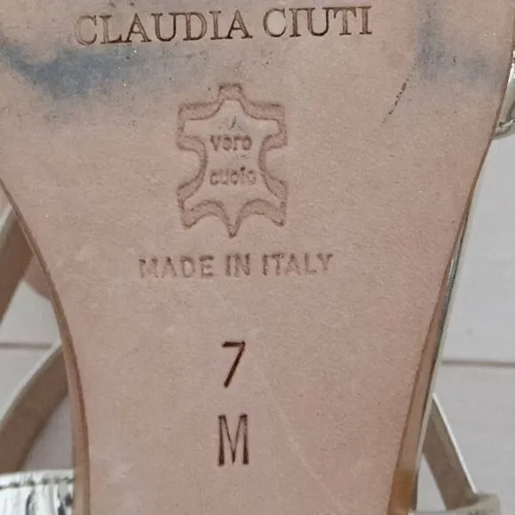 Claudia Ciuti Womens Sandals Strappy Heels Patent Leather Silver Size 7