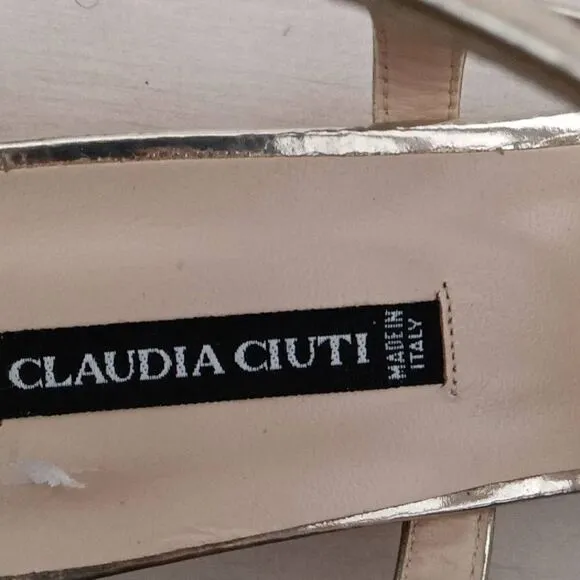 Claudia Ciuti Womens Sandals Strappy Heels Patent Leather Silver Size 7