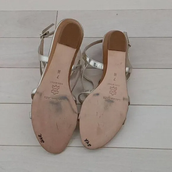Claudia Ciuti Womens Sandals Strappy Heels Patent Leather Silver Size 7