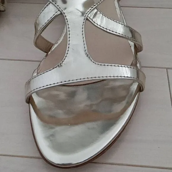 Claudia Ciuti Womens Sandals Strappy Heels Patent Leather Silver Size 7