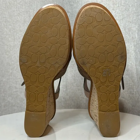 COACH CROSS BAND FLORAL PLATFORM WEDGE SANDALS **NWOT**