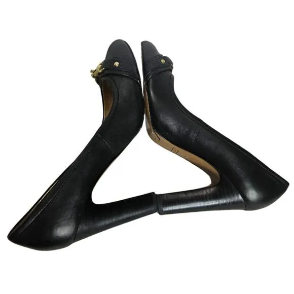 Coach Desaree Dogleash Black Leather Platforms Heels Shoes Women's Size 8.5 B
