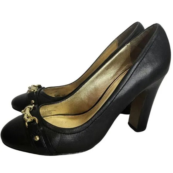 Coach Desaree Dogleash Black Leather Platforms Heels Shoes Women's Size 8.5 B