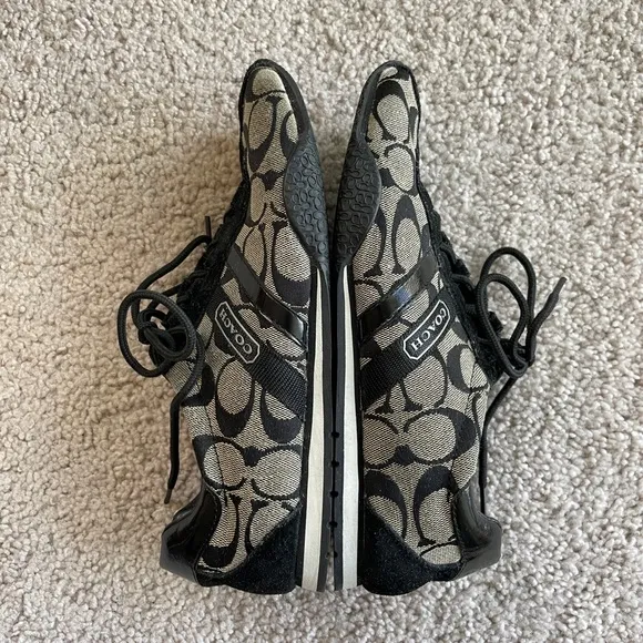 Coach Katelyn Sneakers Size 7.5 Black White Gray Suede Canvas Signature Logo