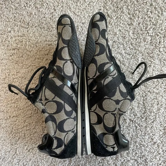 Coach Katelyn Sneakers Size 7.5 Black White Gray Suede Canvas Signature Logo
