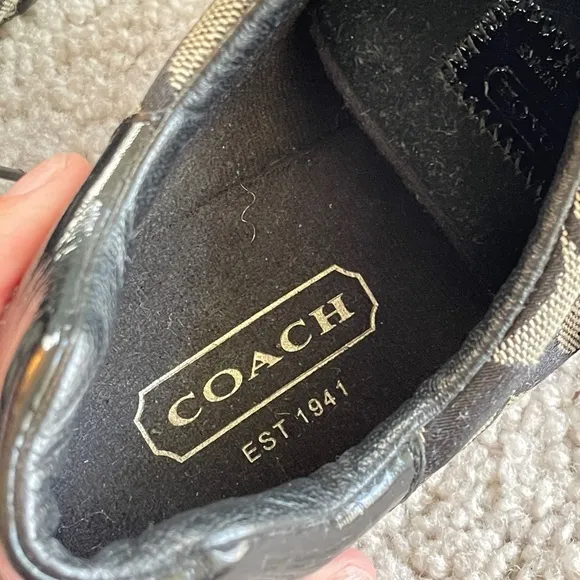 Coach Katelyn Sneakers Size 7.5 Black White Gray Suede Canvas Signature Logo