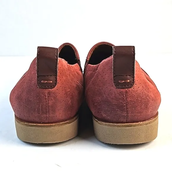 Cobb Hill Laci Nubuck Leather Coral Red Perforated Lightweight Slip-on Shoe