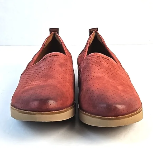 Cobb Hill Laci Nubuck Leather Coral Red Perforated Lightweight Slip-on Shoe