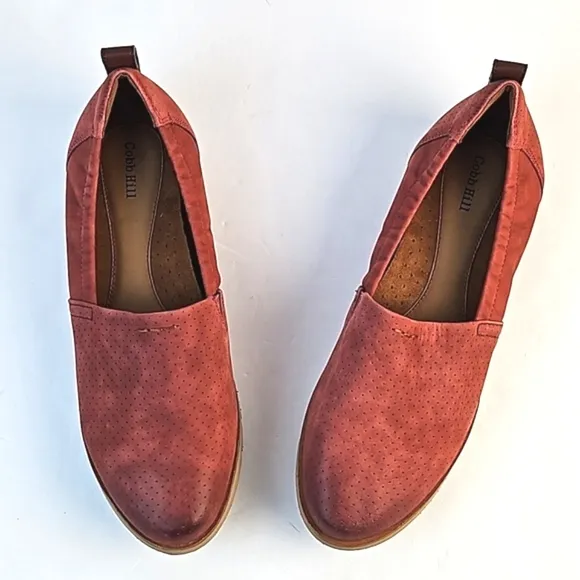 Cobb Hill Laci Nubuck Leather Coral Red Perforated Lightweight Slip-on Shoe