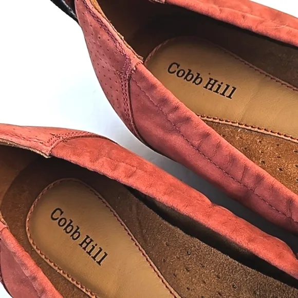 Cobb Hill Laci Nubuck Leather Coral Red Perforated Lightweight Slip-on Shoe