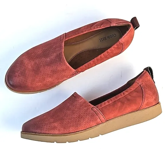 Cobb Hill Laci Nubuck Leather Coral Red Perforated Lightweight Slip-on Shoe
