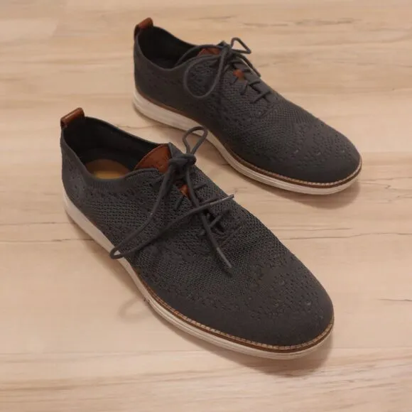 Cole Haan Grand OS Stitchlite Gray Knit Wingtip Oxford Dress Shoes 9.5M