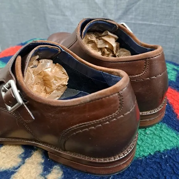 COLE HAAN Men Double Monk Strap Shoes Grand OS Brown 7.5 M Cap-Toe C29036