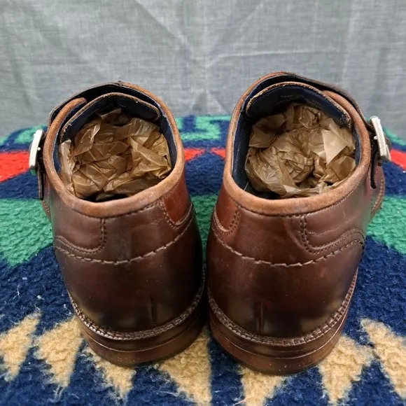 COLE HAAN Men Double Monk Strap Shoes Grand OS Brown 7.5 M Cap-Toe C29036