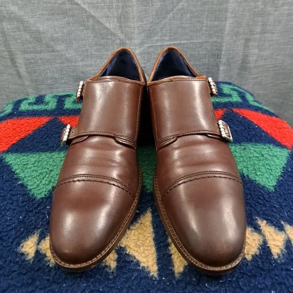 COLE HAAN Men Double Monk Strap Shoes Grand OS Brown 7.5 M Cap-Toe C29036
