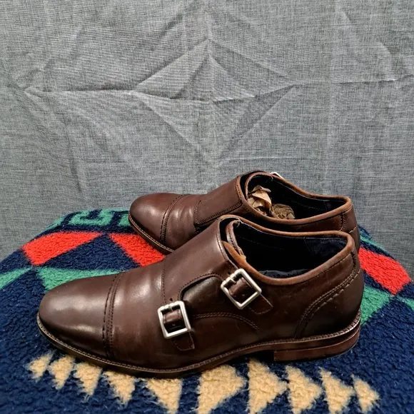 COLE HAAN Men Double Monk Strap Shoes Grand OS Brown 7.5 M Cap-Toe C29036