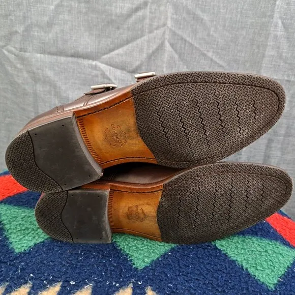 COLE HAAN Men Double Monk Strap Shoes Grand OS Brown 7.5 M Cap-Toe C29036