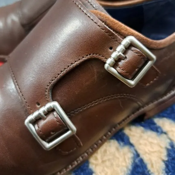 COLE HAAN Men Double Monk Strap Shoes Grand OS Brown 7.5 M Cap-Toe C29036