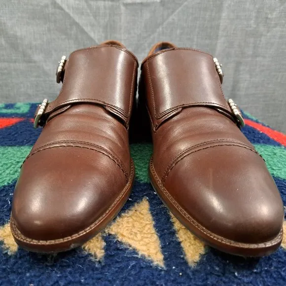 COLE HAAN Men Double Monk Strap Shoes Grand OS Brown 7.5 M Cap-Toe C29036