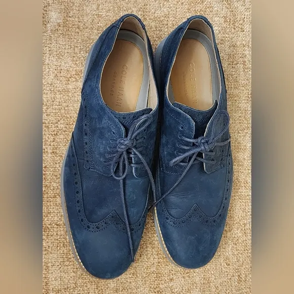 Cole Haan Original Grand Wingtip Blue Suede Oxford Shoes Size 9M