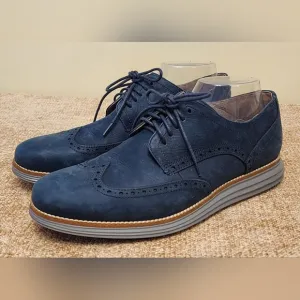 Cole Haan Original Grand Wingtip Blue Suede Oxford Shoes Size 9M