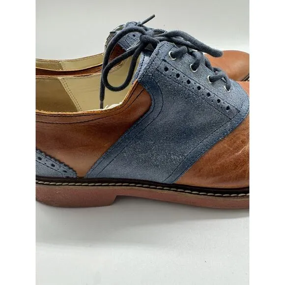 Cole Haan Saddle Oxford Brown Blue Suede Derby Leather Dress Shoes Mens Size 10