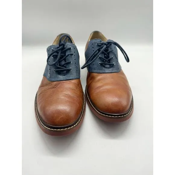 Cole Haan Saddle Oxford Brown Blue Suede Derby Leather Dress Shoes Mens Size 10