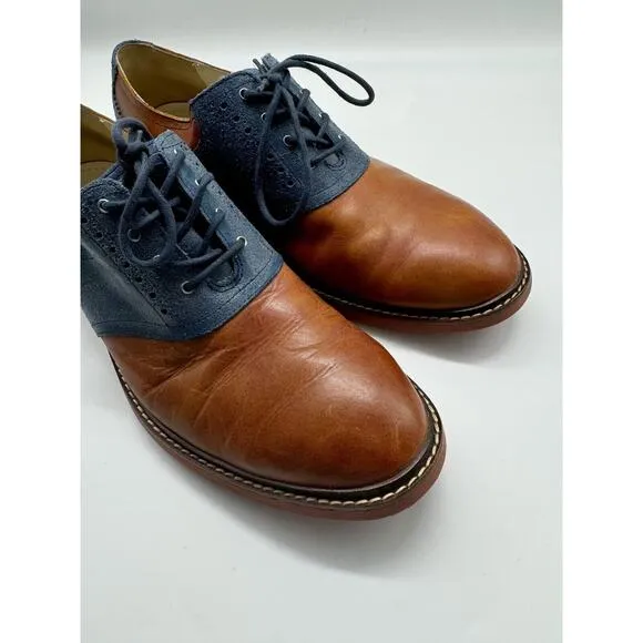 Cole Haan Saddle Oxford Brown Blue Suede Derby Leather Dress Shoes Mens Size 10
