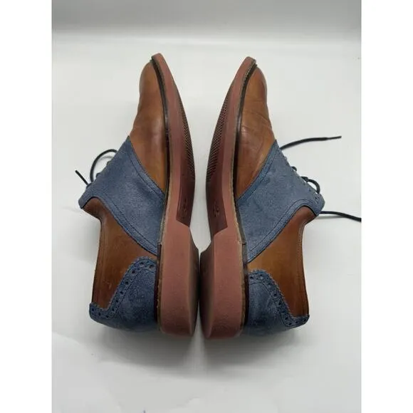 Cole Haan Saddle Oxford Brown Blue Suede Derby Leather Dress Shoes Mens Size 10