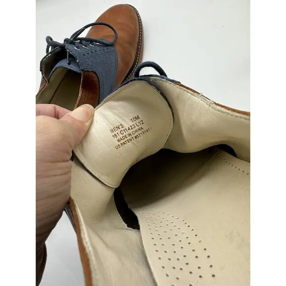 Cole Haan Saddle Oxford Brown Blue Suede Derby Leather Dress Shoes Mens Size 10