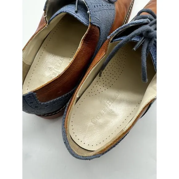 Cole Haan Saddle Oxford Brown Blue Suede Derby Leather Dress Shoes Mens Size 10
