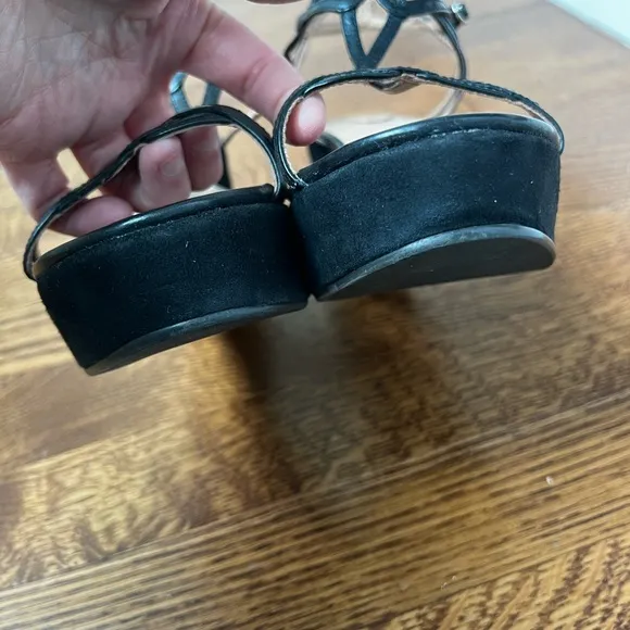 CORSO COMO Pooky Wedge Sandals  Italian Patent Leather Strappy Black Luxury 6.5