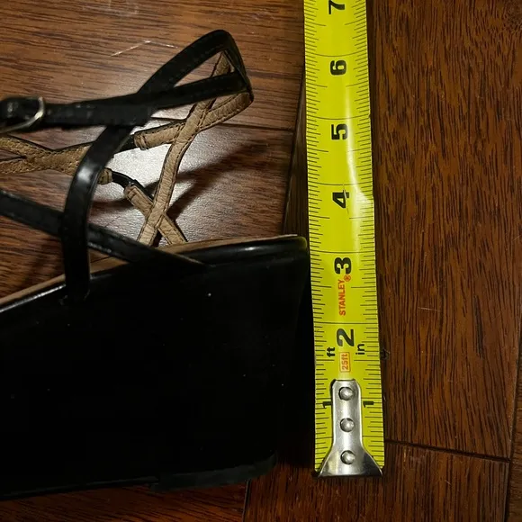 CORSO COMO Pooky Wedge Sandals  Italian Patent Leather Strappy Black Luxury 6.5