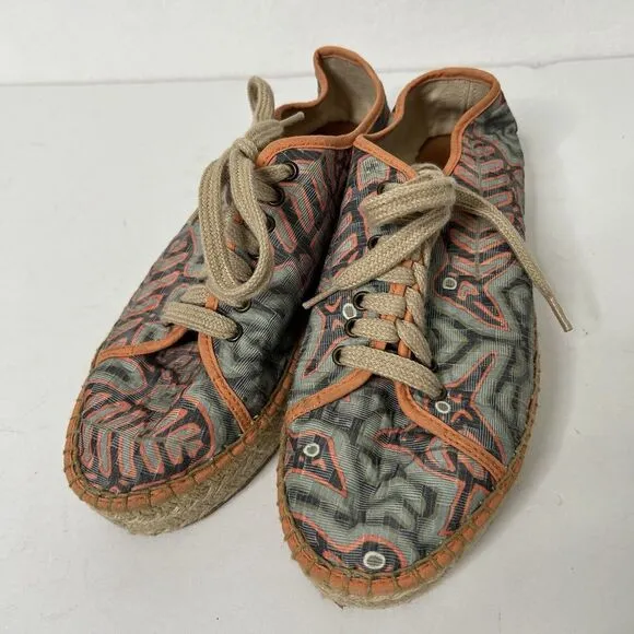Cotelac Art Abstract Print Espadrille Sneaker Shoes US 7/EUR 37 Pink Blue Boho