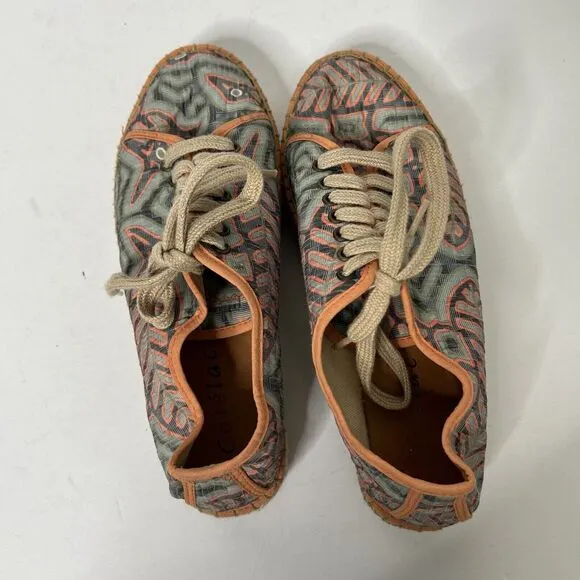 Cotelac Art Abstract Print Espadrille Sneaker Shoes US 7/EUR 37 Pink Blue Boho