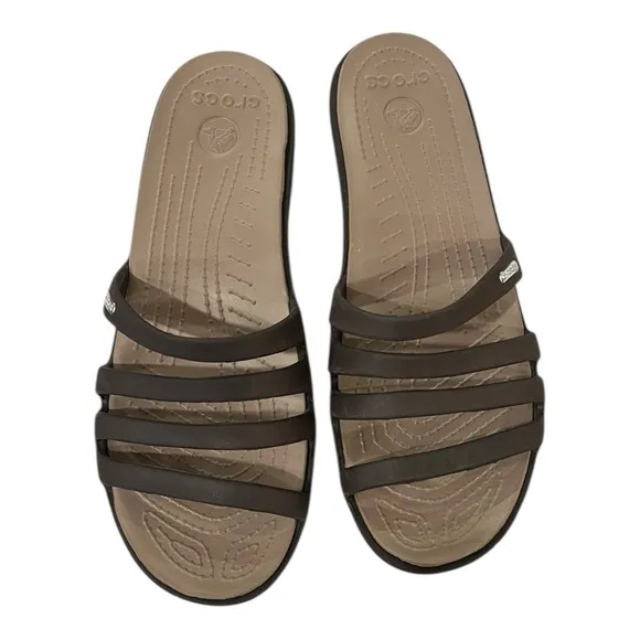 Crocs Comfort Slip On Strappy Wedge Sandals Gray Women’s Size 11 Summer Preppy