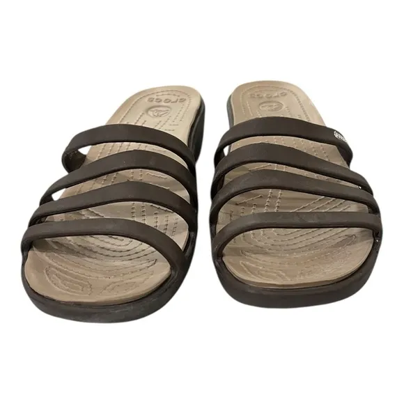 Crocs Comfort Slip On Strappy Wedge Sandals Gray Women’s Size 11 Summer Preppy