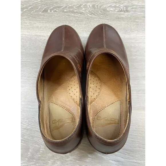Dansko 9821457800 Women's 7.5 Brown Leather Floral Round Split Toe Clog Shoes