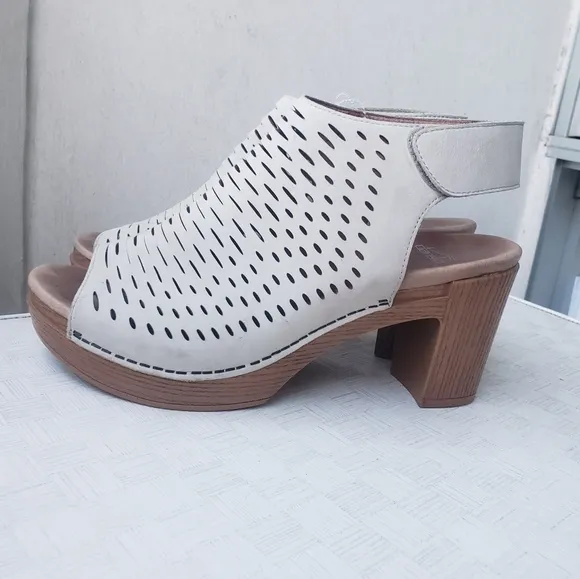 Dansko Danae Perforated Block Heel Sandals white leather 10