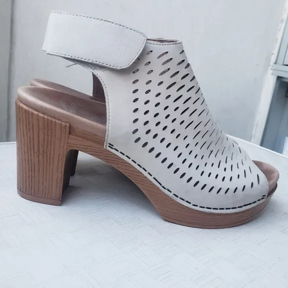 Dansko Danae Perforated Block Heel Sandals white leather 10