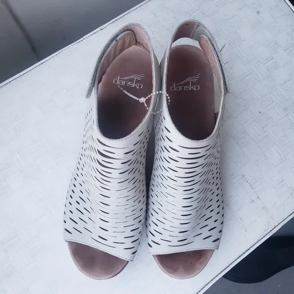 Dansko Danae Perforated Block Heel Sandals white leather 10