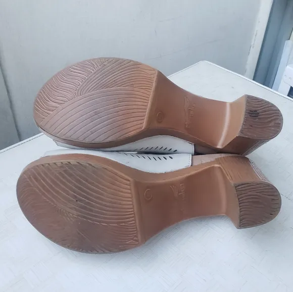 Dansko Danae Perforated Block Heel Sandals white leather 10