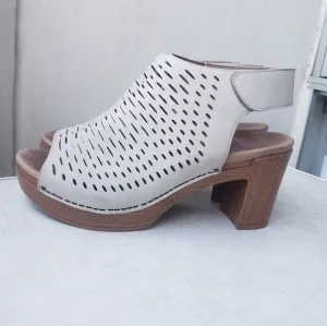 Dansko Danae Perforated Block Heel Sandals white leather 10