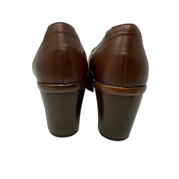 Dansko Heeled Loafer Womens 38 US 7.5-8 Brown Leather Round Toe Elastic Band