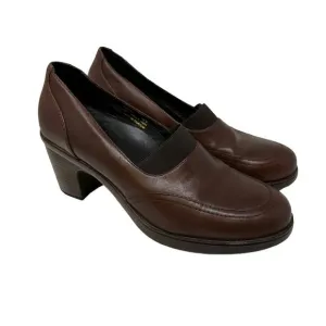 Dansko Heeled Loafer Womens 38 US 7.5-8 Brown Leather Round Toe Elastic Band