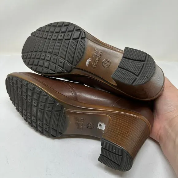 Dansko Heeled Loafer Womens 38 US 7.5-8 Brown Leather Round Toe Elastic Band