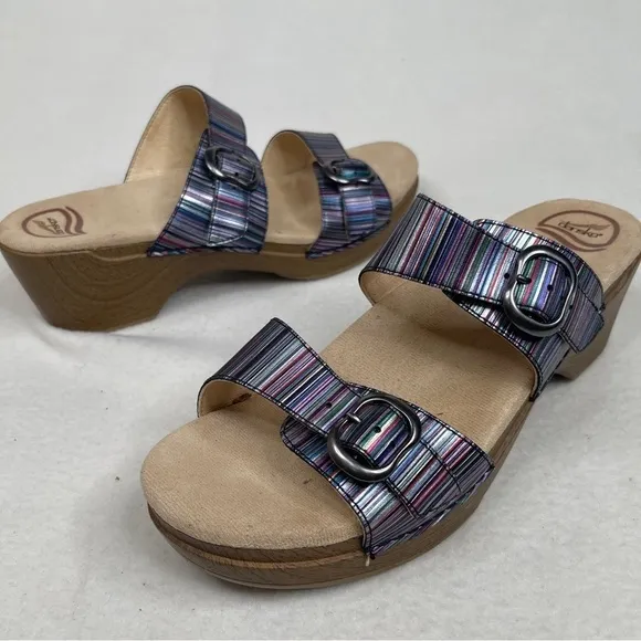 Dansko Sophie Sandals Metallic Stripe Size 42