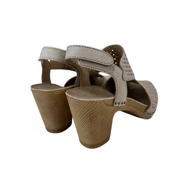 Dansko Teagan Womens Size 36 Perforated Leather Slingback Heeled Sandals Beige