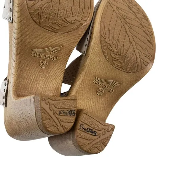 Dansko Teagan Womens Size 36 Perforated Leather Slingback Heeled Sandals Beige