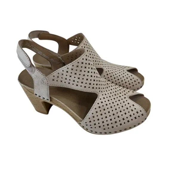 Dansko Teagan Womens Size 36 Perforated Leather Slingback Heeled Sandals Beige